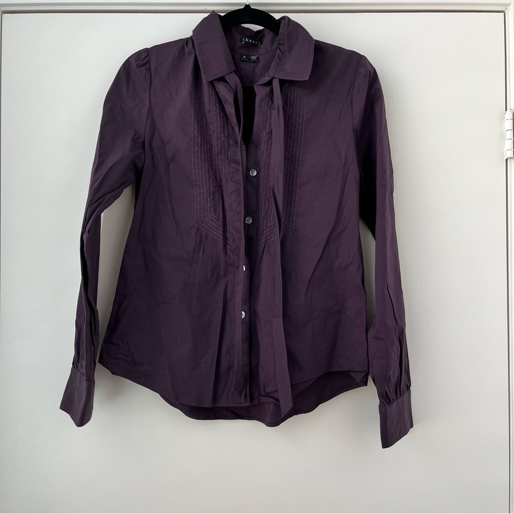 Theory purple button up top blouse M